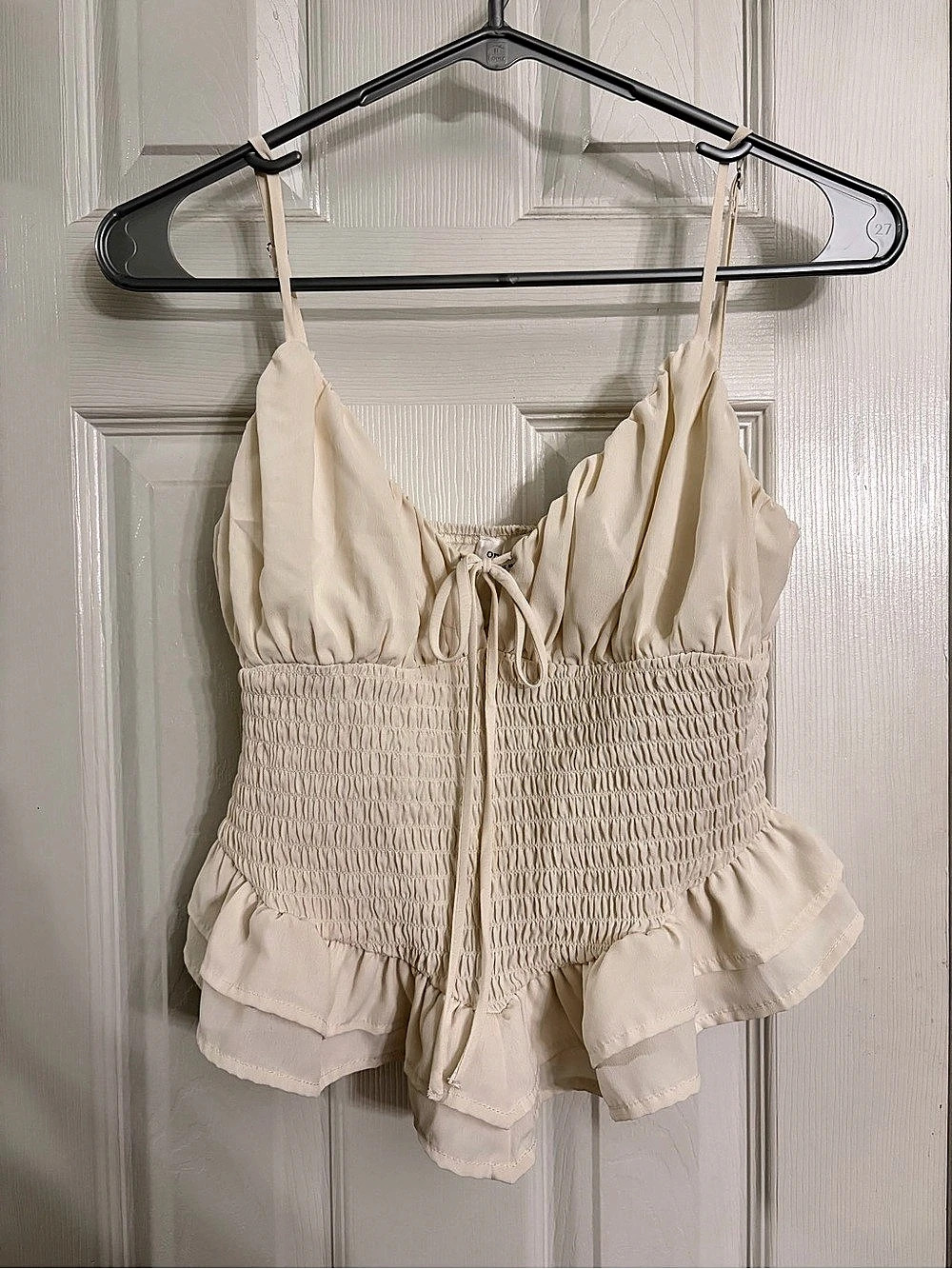 One Clothing Smocked Ruffle Crop Top in Cream Size Medium Like New